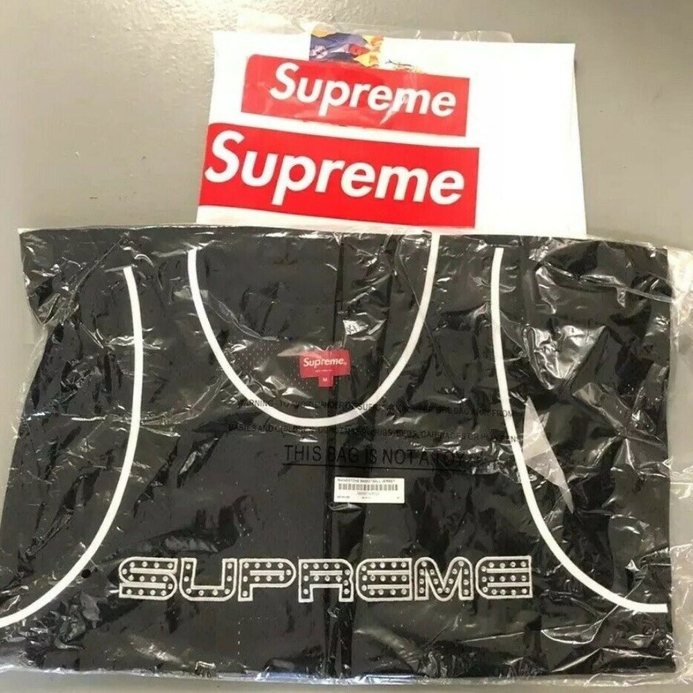 New Supreme Rhinestone Jersey with stickers/Bag